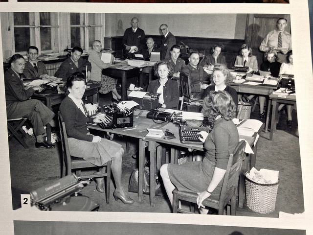 Interpreters at the Nuremberg Trials. See Photo Credits.