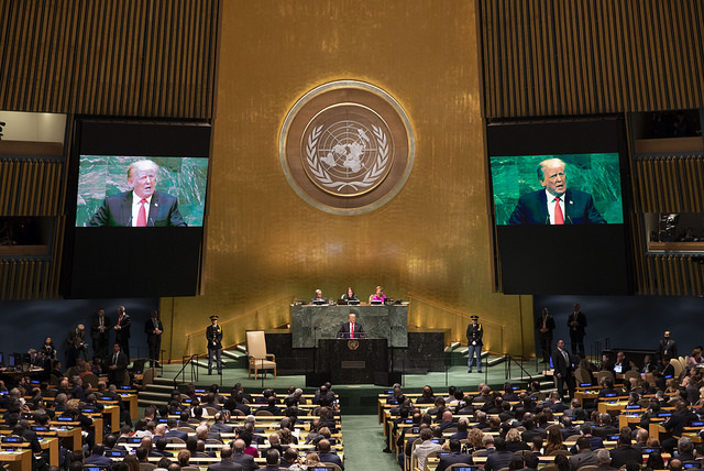 Trump addresses the 73rd session of the Assembly, 25 September 2018.