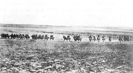 Photo thought to show the charge of the Australian Light Horse Brigade, 1917. See Photo Credits.
