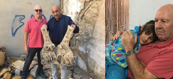 Left: ISIS vest found in ruins of evangelical church. Right: The young girl who lost her mother and two sisters. 