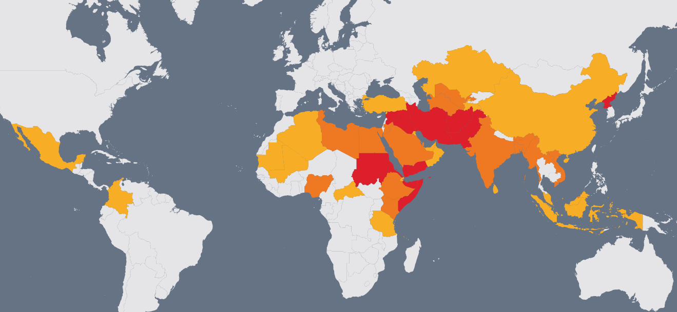 Figure 1: Open Doors’ ‘World Watch List’ of the 50 countries where Christians are most persecuted. See Photo Credits.