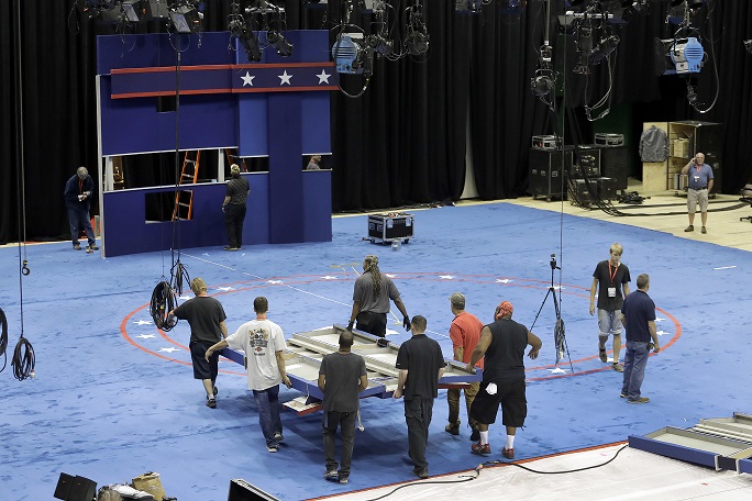 Preparations are underway for the second presidential debate, to be held this Sunday in St Louis. See Photo Credits.