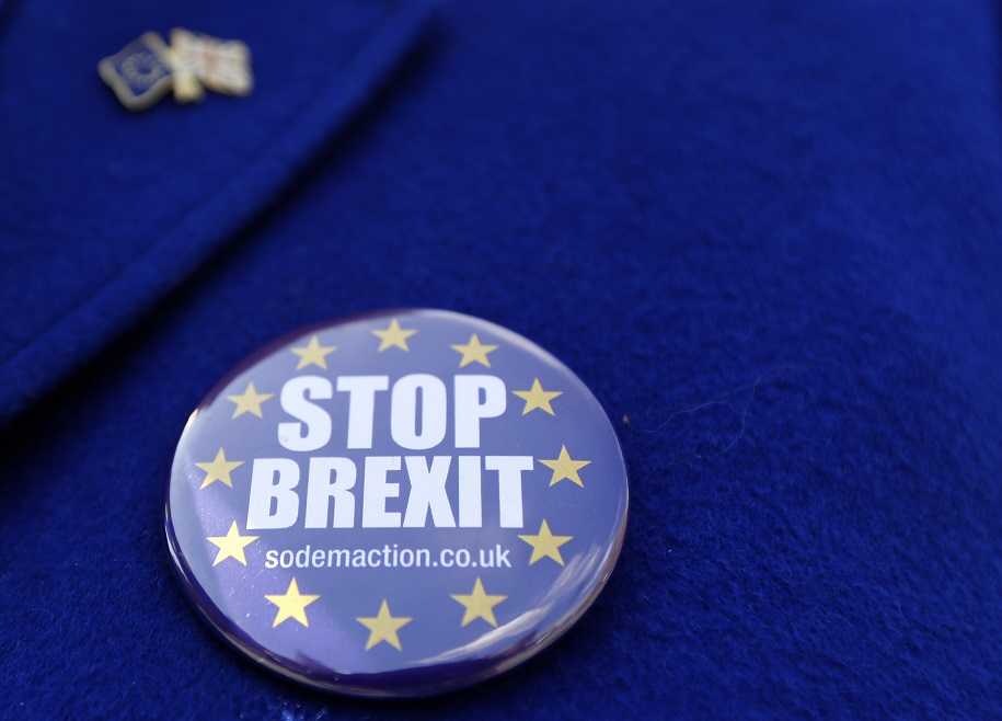 Button worn this week by demonstrators outside Parliament. 