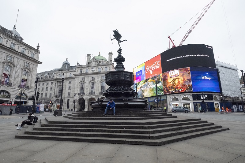 A quiet Piccadilly Circus, 20 March. Xinhua News Agency/PA Images