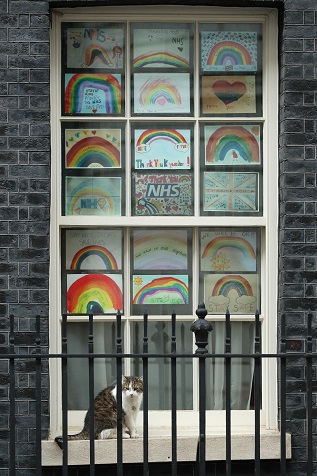 Downing Street displays children's rainbow drawings to signal support for the NHS.  Yui Mok/PA Wire/PA Images