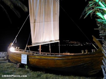 Reconstruction of Ginnosar boat, photo by Todd Bolen, BiblePlaces.com