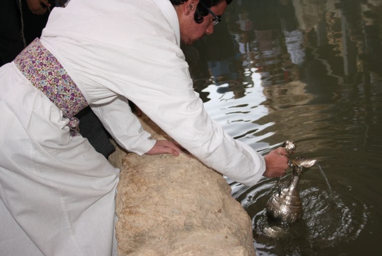 Reenactment of the Succoth water drawing ceremony, taken from Breaking Israel News, Adam Propp