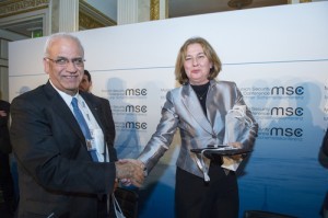 Saeb Erekat and Israels F.M. Tzipi Livni, Munich 2014.	Photo by Marc Müller via Wikimedia Commons