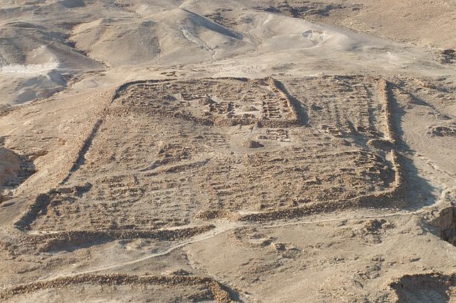 Stone outline of Roman encampment, viewable from Masada.