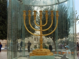 Golden menorah in Jerusalem.