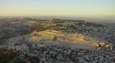 Aerial view of the Mt of Olives, Jerusalem.