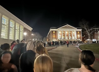 Visitors queuing for access to revival meeting at Asbury