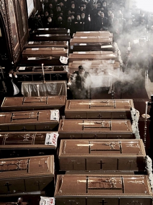 Funeral for victims of the December church bombing in Cairo, Egypt.