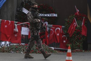 Turkish security forces patrol near the Reina nightclub, Istanbul. 