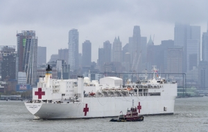 A Red Cross ship docks in New York