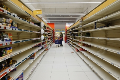 Empty shelves at a supermarket in Paris
