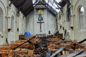 Aftermath of arson in church in Corbeil-Essonnes, France, 2020