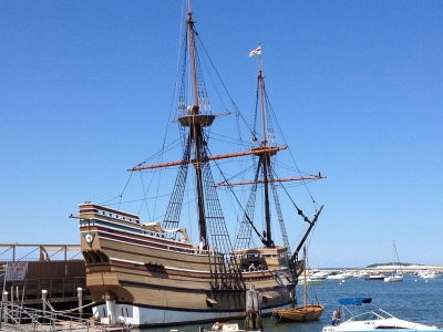 Mayflower II, a replica of the original ‘Mayflower’ docked at Plymouth, Massachusetts