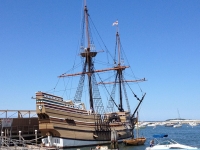 Mayflower II, a replica of the original ‘Mayflower’ docked at Plymouth, Massachusetts
