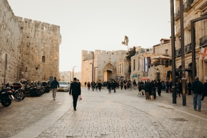 sunset at the Jaffa Gate, Old City, Jerusalem.