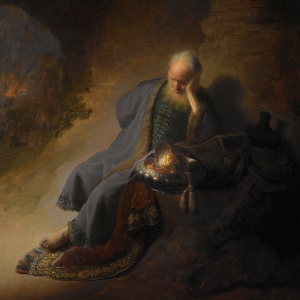 Jeremiah lamenting the destruction of Jerusalem, by Rembrandt.